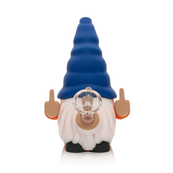Lit Silicone 6" Give No Fux Gnome Water Pope with glass bowl Resin · Silicone · Plastic Bong Smoking Cat Distribution Blue and Orange