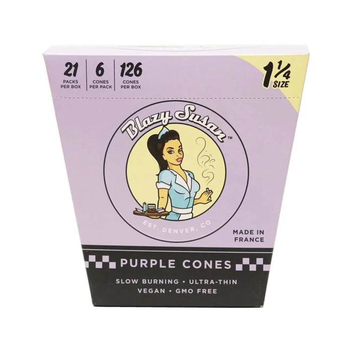 Blazy Susan | Purple 1-1/4 Cones Box of 21 Pre-rolled Cone (Display Pack) Smoking Cat Distribution