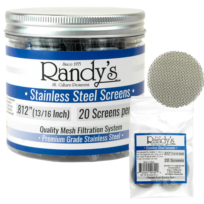 Randy’s® | 0.812" Stainless Steel Screens – Jar of 20 (36 Jars / 720 Screens Total) Metal Screen LEHIGH WHOLESALE