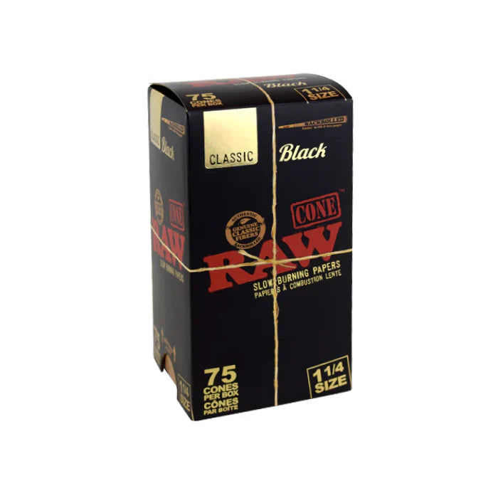RAW | Black 1¼ Pre-Rolled Cones – 75 Pack Pre-rolled Cone (Bulk / Tower) ONE