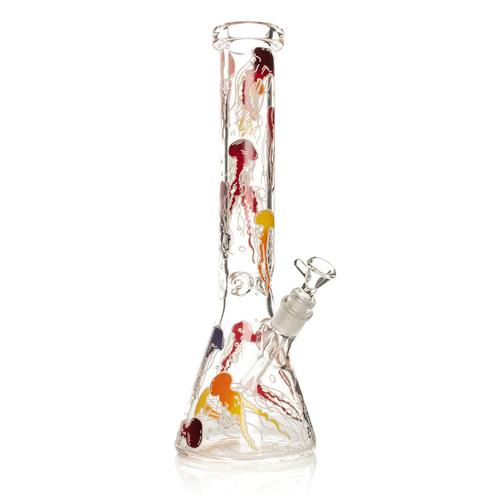 Red Eye Glass® | 15" 7mm Glow in the Dark Jellyfish Water Pipe [REG155] Glass Bong Smoking Cat Distribution