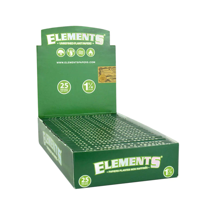 Elements Green smoking Papers 1 - 1/4" Size ONE 1 1/4" - 25 packs