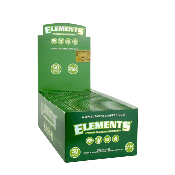 Elements Green smoking Papers 1 - 1/4" Size ONE Single Wide - 25 packs
