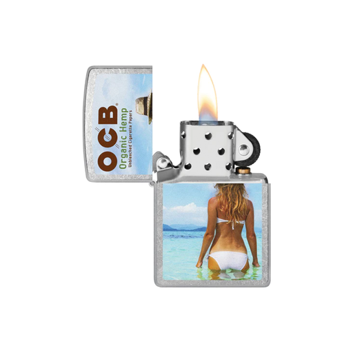 Zippo 207-110384 OCB Reg Chrome Rolling Tray Beach Art Zippo Lighter ONE