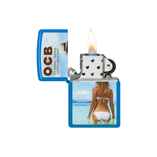 Zippo 48628-110385 OCB Reg Sky Blue Matte Rolling Tray Beach Art Zippo Lighter ONE