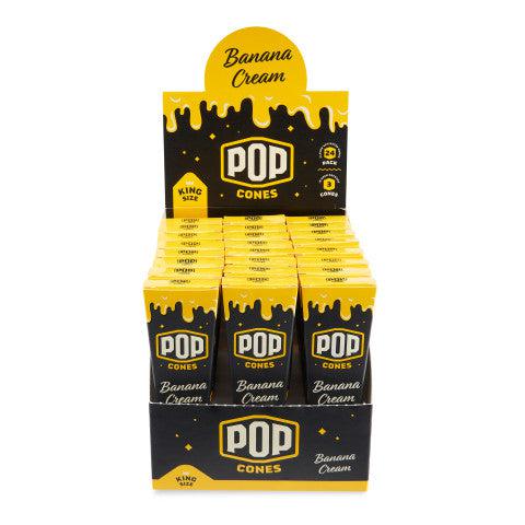 Pop Cones | King Size Pre-Rolled Cones with Flavor Tip – 3 Pack (24ct Display) Pre-rolled Cone (Display Pack) LEHIGH WHOLESALE Banana Cream