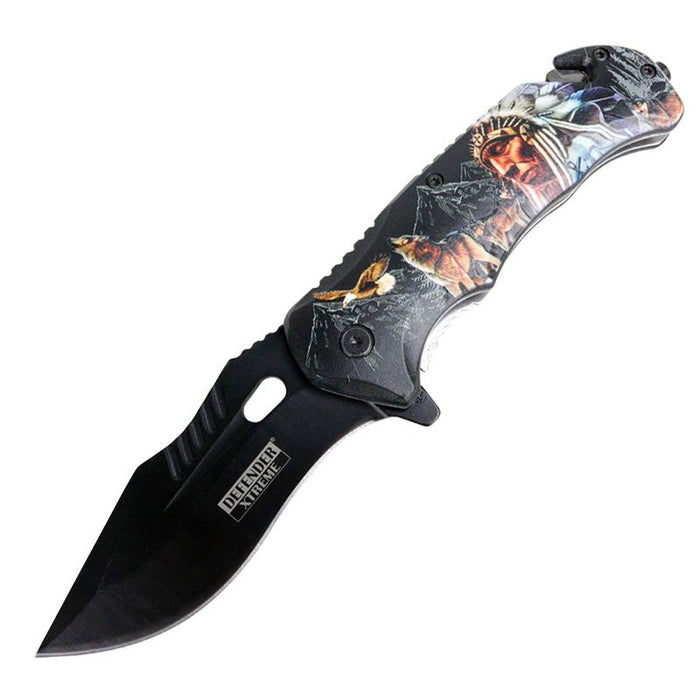 Defender-Xtreme 8.5″ Chief of the Wild – Folding Knife Belt Clip [13169]