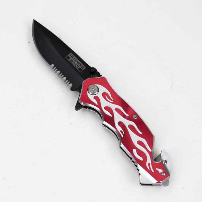 Defender-xtreme  Flame Design - Knife with Serrated Stainless Steel  Blade [7970]