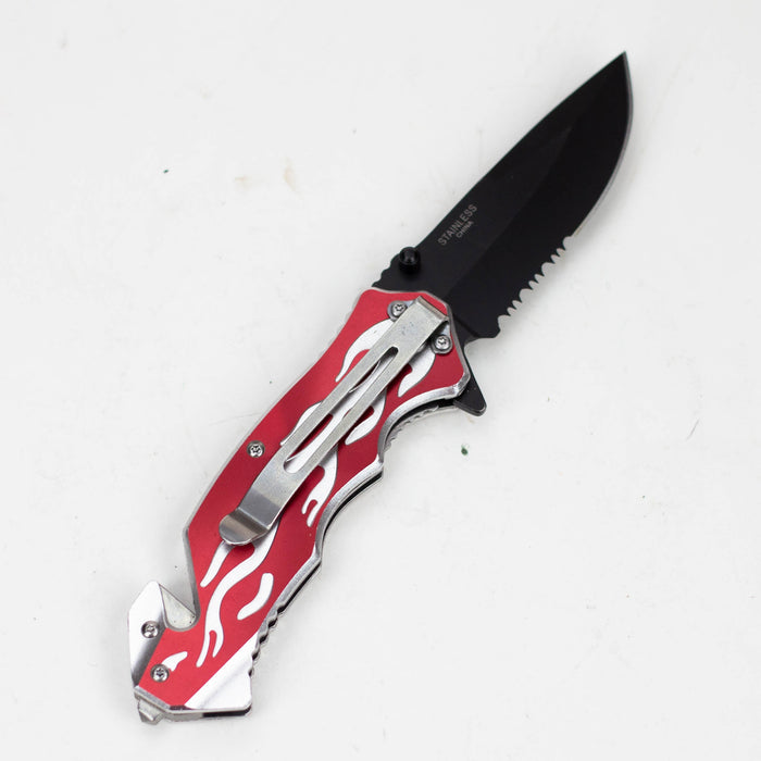 Defender-xtreme  Flame Design - Knife with Serrated Stainless Steel  Blade [7970]