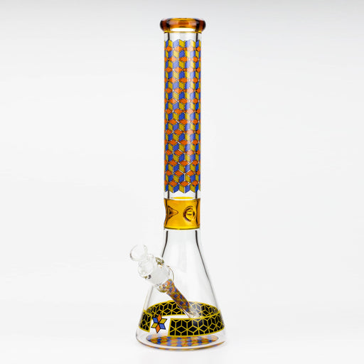 18" Cubic Pattern 7 mm glass water bong Beaker Bong ONE Amber