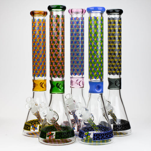 18" Cubic Pattern 7 mm glass water bong Beaker Bong ONE