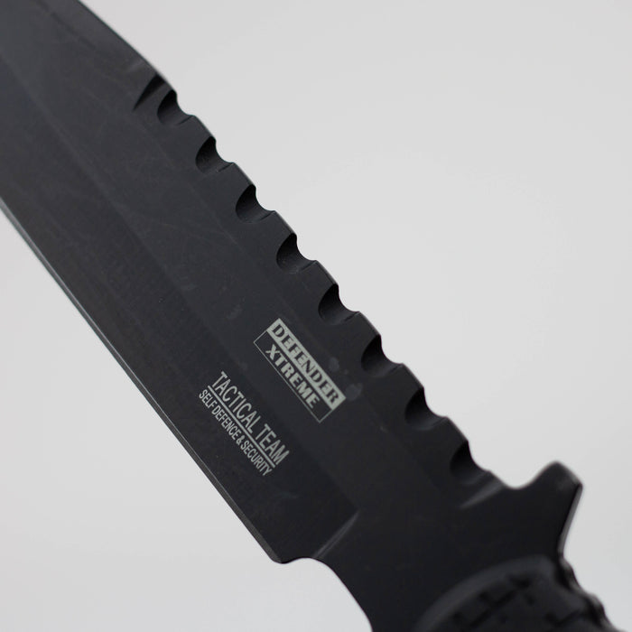 9" Defender-Xtreme Tactical  Team All Black Serrated Blade  Hunting Knife with Sheath [7688]