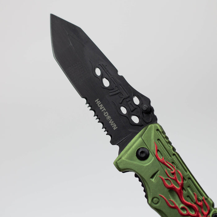 8" Hunt Down  Green Handle -Knife With Belt Clip [9533]