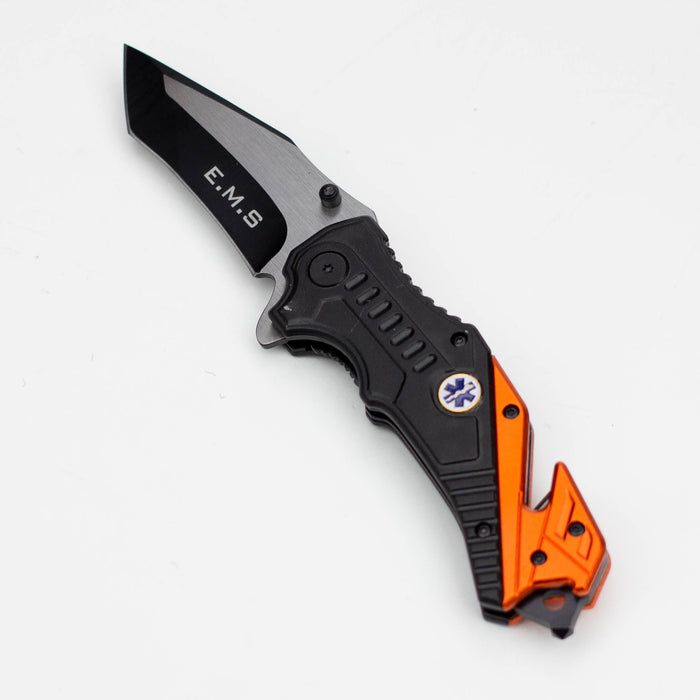 8" Two Tone  Blade Orange & Black- Folding Knife Aluminum  Handle With Belt Cutter [13943]