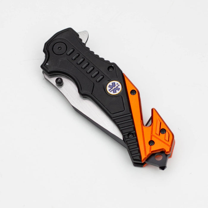 8" Two Tone  Blade Orange & Black- Folding Knife Aluminum  Handle With Belt Cutter [13943]