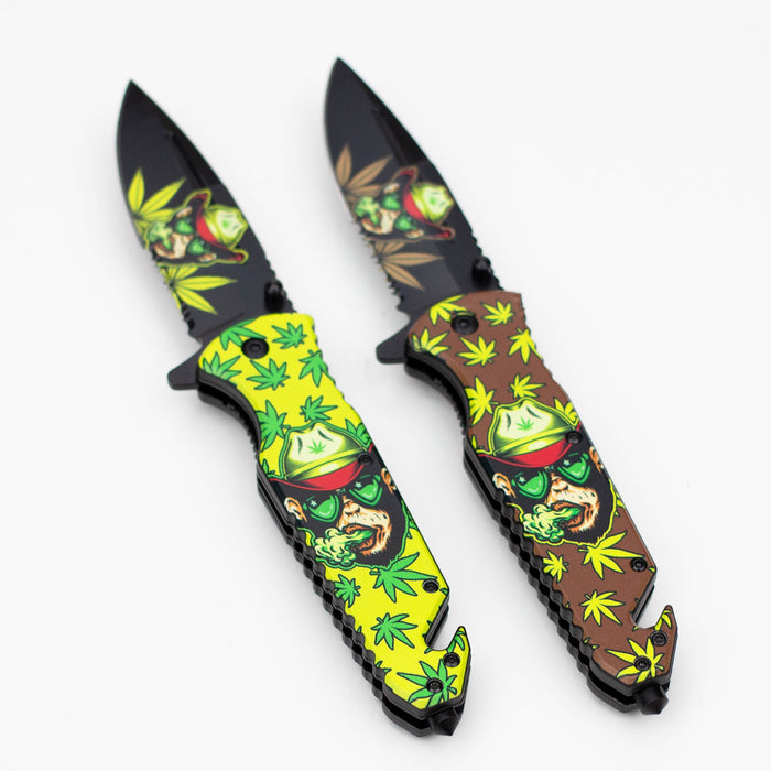8.5" Monkey  Design - Folding Knife W/ Belt Cutte