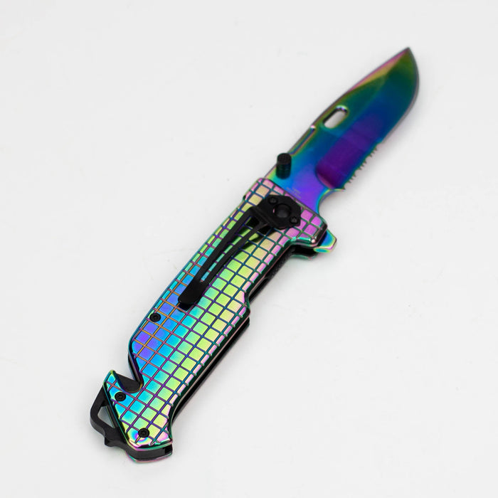 9" The Bone  Edge Shiny Rainbow Drop Point Blade Knife with Belt Clip [13992]
