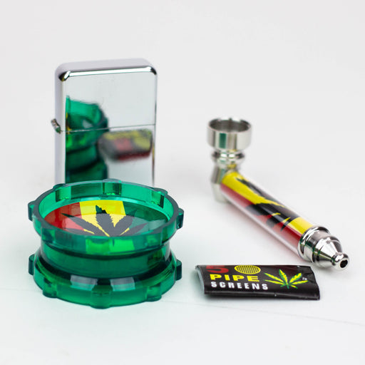 Metal Pipe,Grinder, Lighter and screen set Box of 6 [SCP15009] Metal Pipe Canadian Distributor