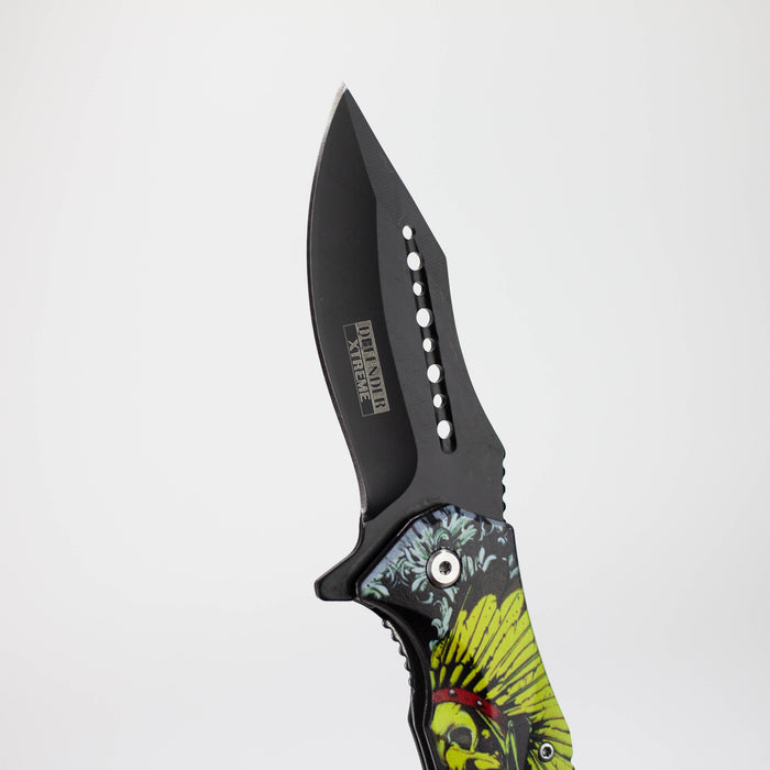 Defender-Xtreme 8.5″ Glass Breaker Skull Indian Folding Knife [13432]