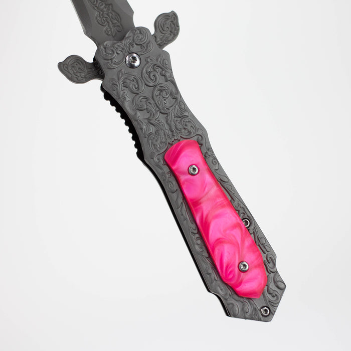 TheBoneEdge 8.5″ Medieval Style Folding Knife Pink Pearl Color [13068]