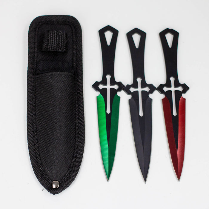 6.5″ Throwing Knife with Sheath 3PC SET Red/Green/Black [T00502-1]
