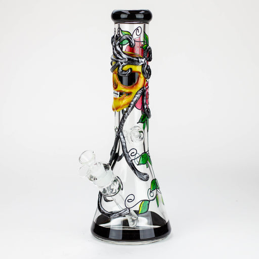 14" Resin 3D Glow in the dark artwork 7mm glass beaker water bong [GB208] Resin · Silicone · Plastic Bong ONE B-Skull (No Glow)