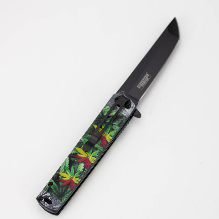 8" Leaves Design Handle Black Blade Folding Knife [13880]