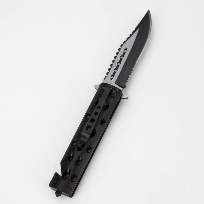 8.5" Defender Black Tactical Design Pocket Knife with Belt Clip [7672]