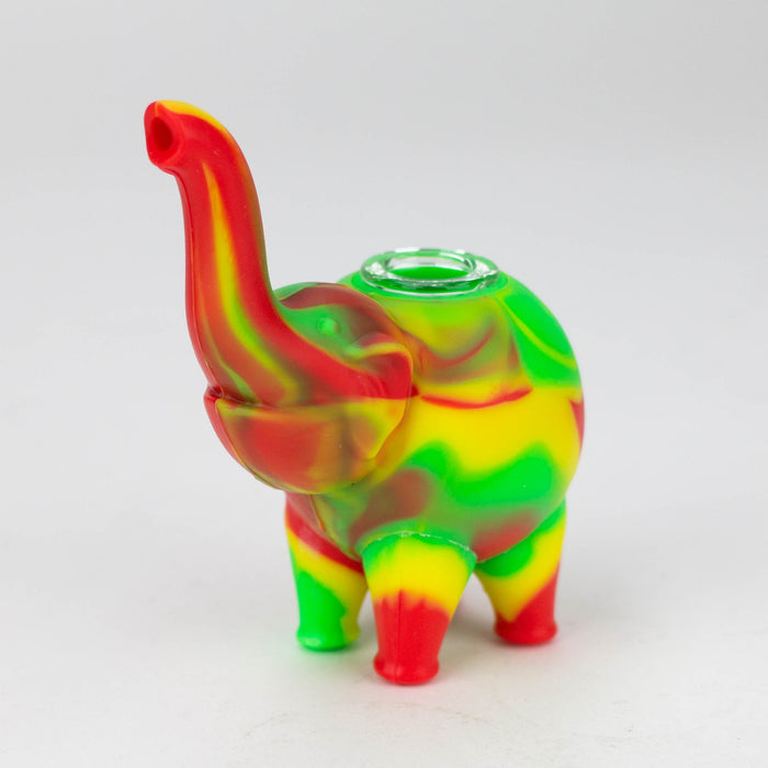 4.5" elephant Silicone hand pipe with glass bowl-Assorted