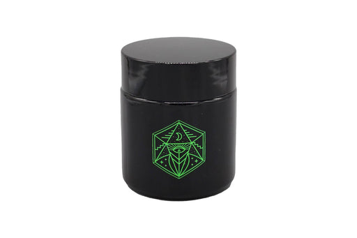 Small Glass Storage Jar and Lid - Real Printed Artwork - UV Protection - Helps Keep Goods Fresh with Light Protection- Tinted Black - 100 ml - Ancient Symbol Design - Accessories By Leaf-Way Brand Jar Leaf-Way Store