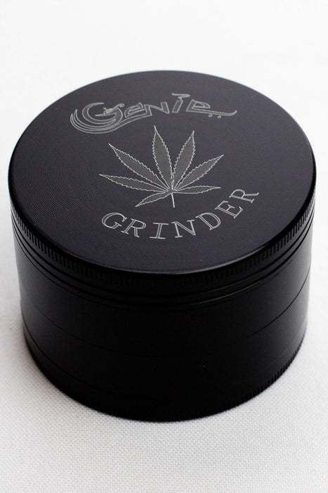 4 parts genie laser etched leaf metal herb grinder-Black - One Wholesale