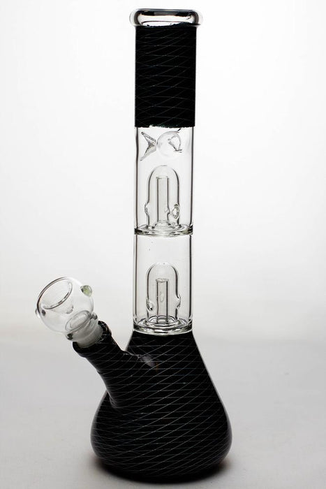 12  inches double dome percolator patterned beaker water bong-Black - One Wholesale