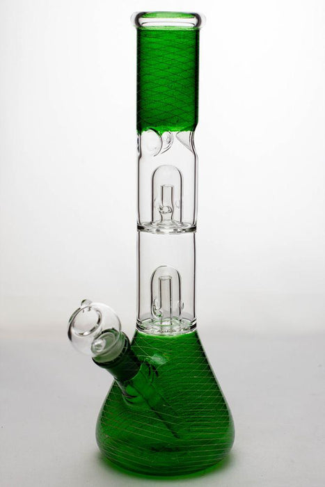 12  inches double dome percolator patterned beaker water bong-Green - One Wholesale