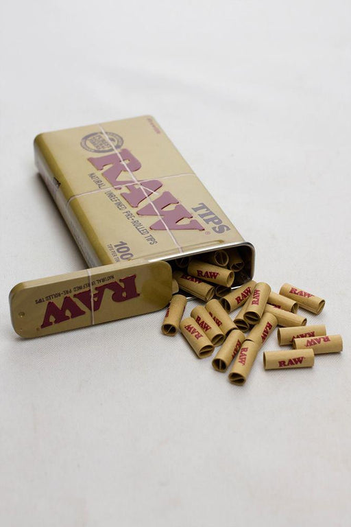 Raw Rolling paper pre-rolled tips 100 in a tin case- - One Wholesale