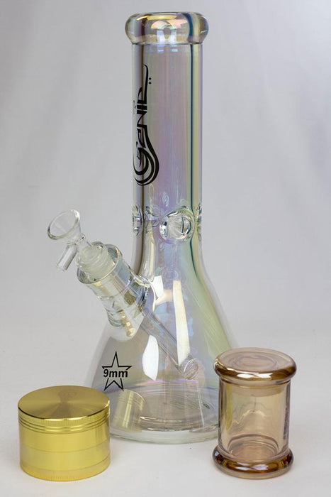 Genie 12" Metallic heady glass beaker bong gift set-Rainbow - One Wholesale