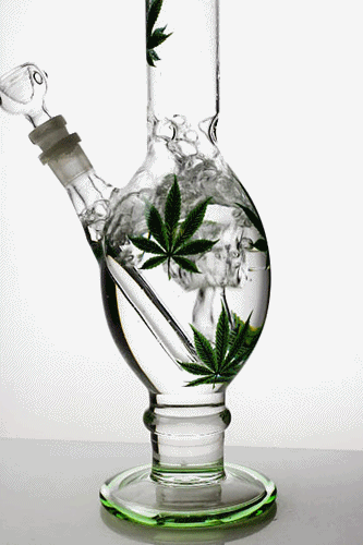 12" leaf printed oval shape glass water bong- - One Wholesale