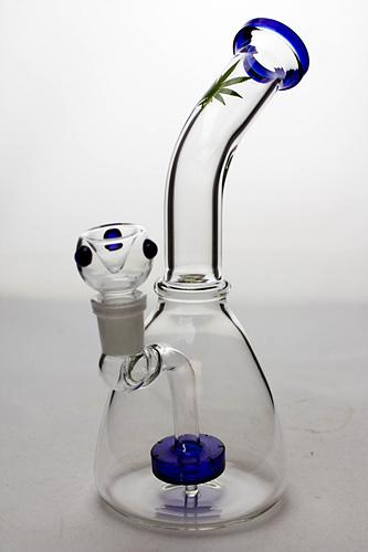 10 inches flat cylinder diffused bent neck bubbler-Blue - One Wholesale