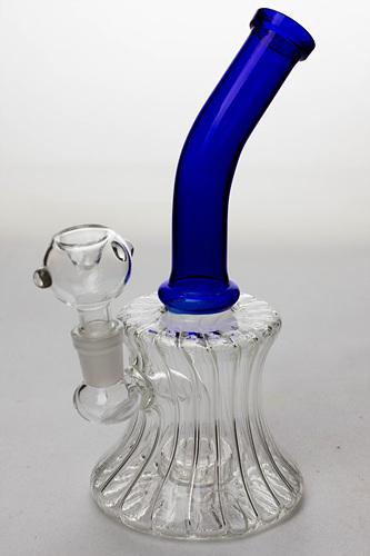7" pattern glass bent neck bubbler with a diffuser-Blue - One Wholesale
