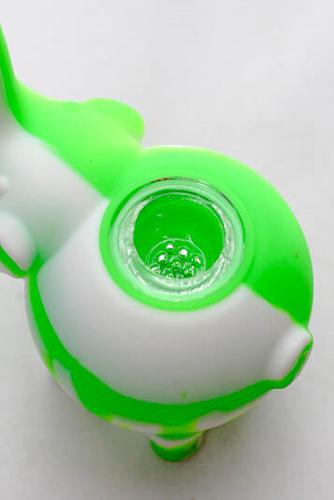 4.5" Genie elephant Silicone hand pipe with glass bowl- - One Wholesale