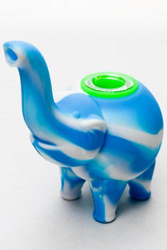 4.5" Genie elephant Silicone hand pipe with glass bowl-BL-WH - One Wholesale