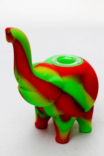 4.5" Genie elephant Silicone hand pipe with glass bowl-RASTA - One Wholesale