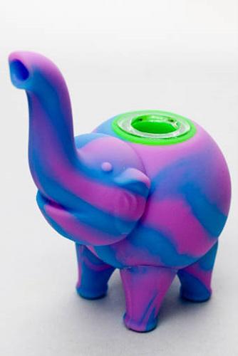 4.5" Genie elephant Silicone hand pipe with glass bowl-BL-PK - One Wholesale
