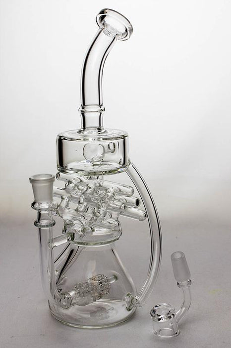11" Inline shower head waffle recycled rig with a banger- - One Wholesale