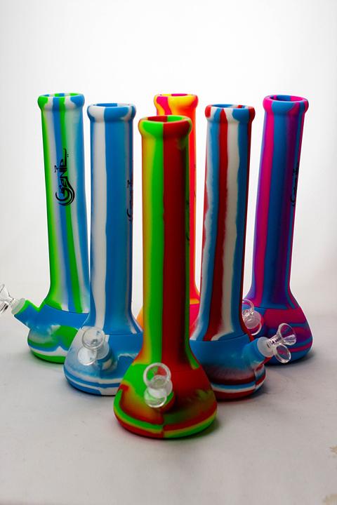 13" Genie mixed color Silicone detachable beaker water bong- - One Wholesale