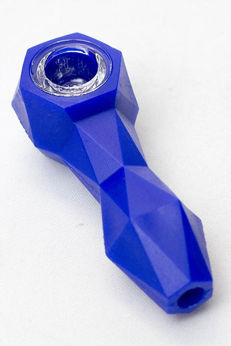 Silicone hand pipe with multi holes glass bowl-Blue - One Wholesale