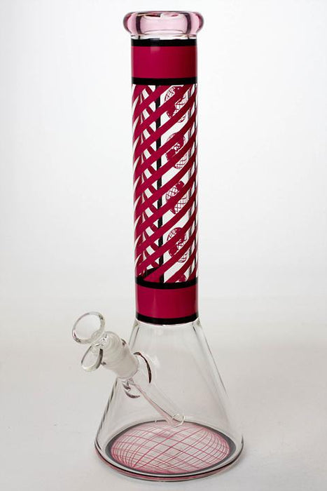 14" stripe 7 mm glass beaker water bong-Pink - One Wholesale