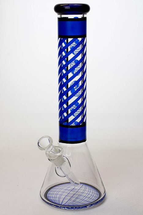 14" stripe 7 mm glass beaker water bong-Blue - One Wholesale