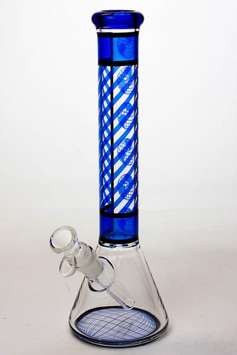 12" stripe glass beaker water bong-Blue - One Wholesale