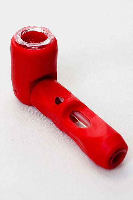 Silicone hand pipe with multi holes glass bowl and tube-Red - One Wholesale