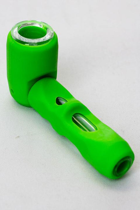 Silicone hand pipe with multi holes glass bowl and tube-Green - One Wholesale